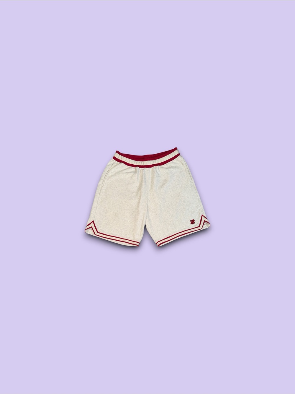 UNDEFEATED Men’s Large Gray Red Athletic Sweat Shorts Basketball Drawstring